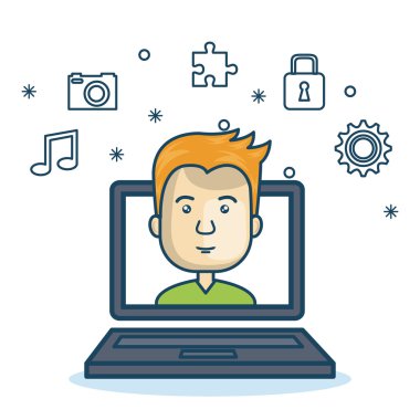 çizgi film laptop adam ağ tasarımı