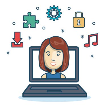 çizgi film kız dizüstü ekran tasarımı