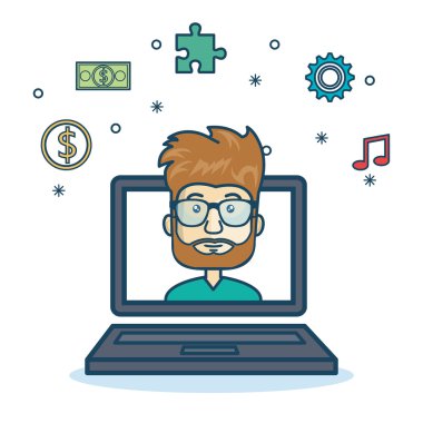 çizgi film laptop adam simgeler web tasarım