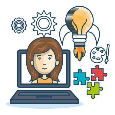 dizüstü bilgisayar kadın eğitim online konsept tasarımı