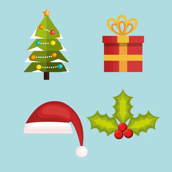 Decoración conjunto feliz diseño de Navidad — Archivo Imágenes Vectoriales
