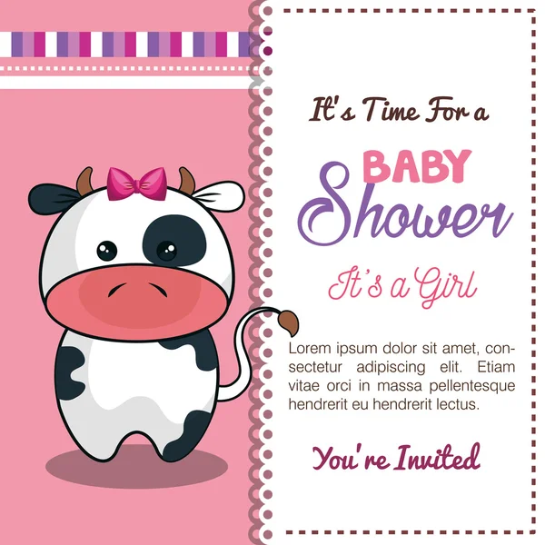 Invitation carte de douche bébé avec desing vache — Image vectorielle