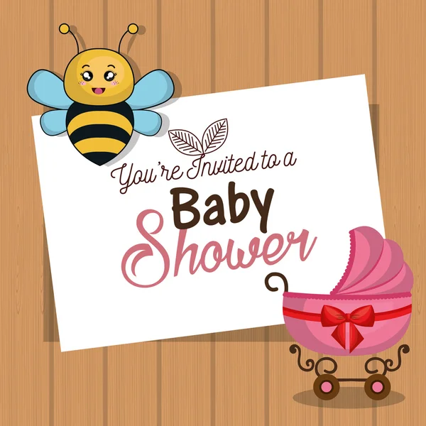 Invitación baby shower card con diseño de abejas y carruajes — Archivo Imágenes Vectoriales