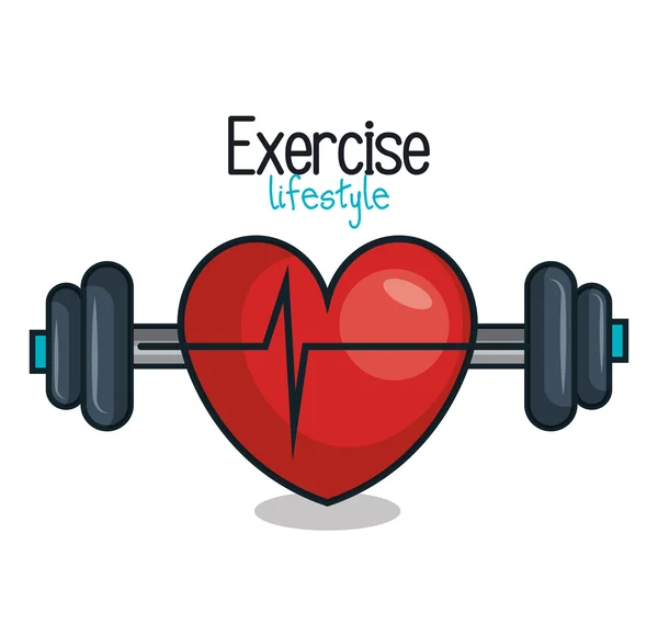 Exercício estilo de vida barbell heartrate design — Vetor de Stock