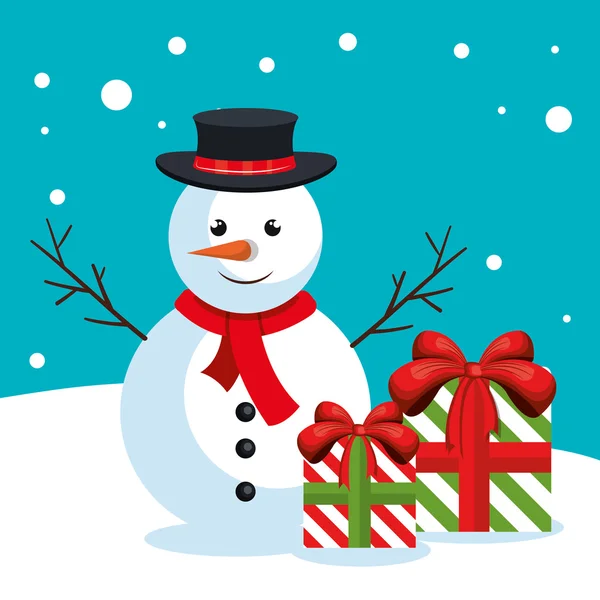 Snowman box gifts snow design — Stock Vector
