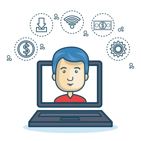 Desenho animado laptop cara ícones web design —  Vetores de Stock