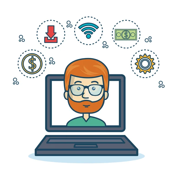 Cartoon laptop guy icons web design — Stock Vector