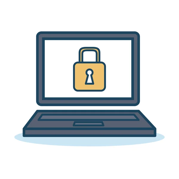 Laptop hangslot gegevens veiligheidsontwerp geïsoleerd — Stockvector