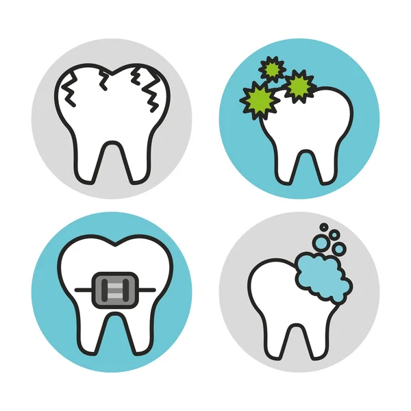 Tandheelkundige gezondheidszorg apparatuur plat pictogrammen — Stockvector