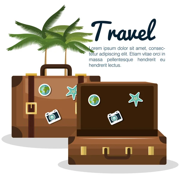 Voyage vacances valise avec la conception de palmiers — Image vectorielle