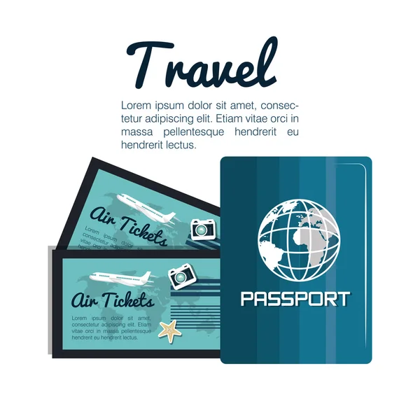 Travel pass och biljetter flygplan semester design — Stock vektor