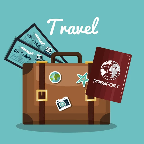 Voyage valise passeport billets vacances design — Image vectorielle