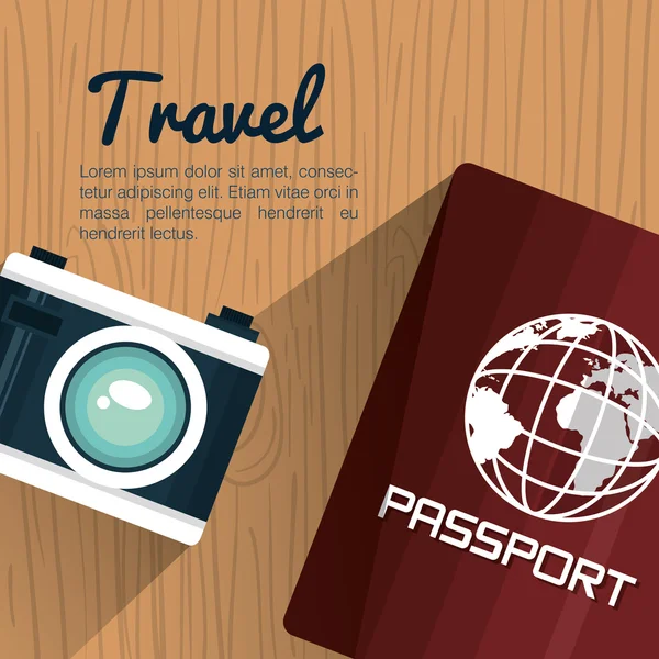 Passeport de voyage et appareil photo photographie vacances design — Image vectorielle