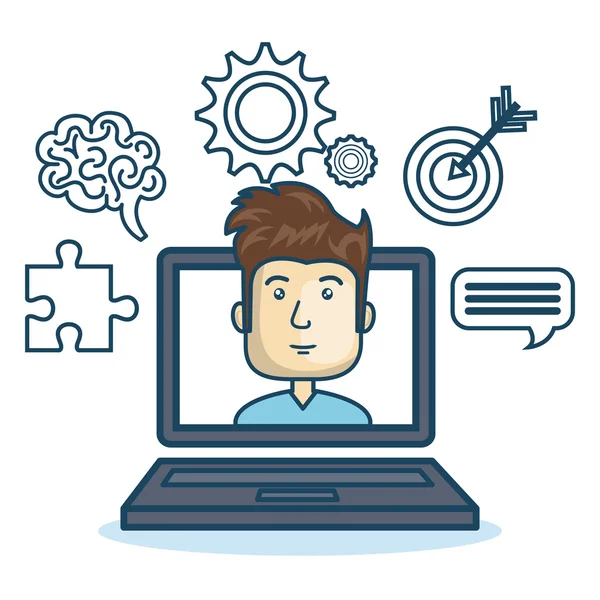 Laptop man onderwijs online concept — Stockvector