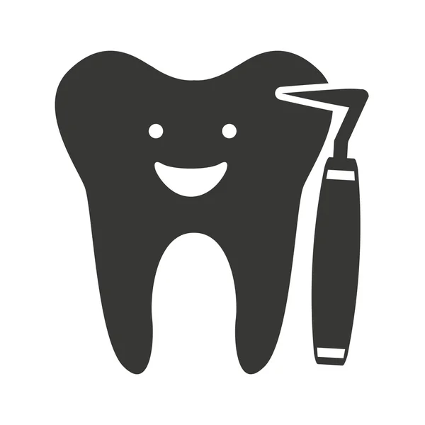 Tooth character silhouette with dental care icon — Stock Vector