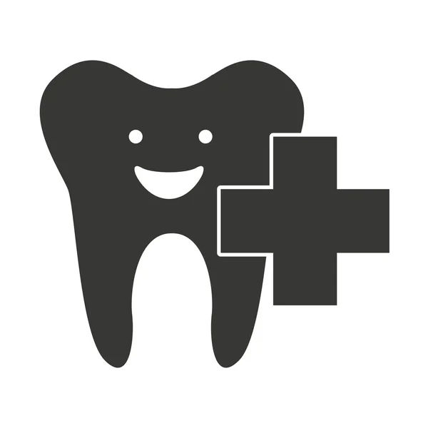 Silhueta personagem dente com ícone de cuidados dentários —  Vetores de Stock