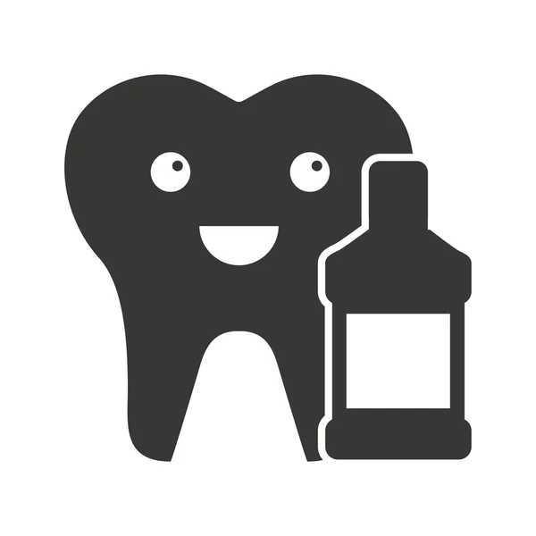 Tooth character silhouette with dental care icon — Stock Vector