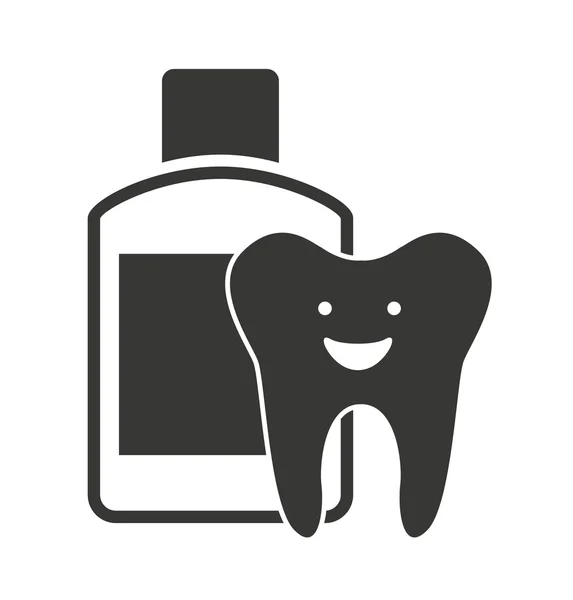 Silueta de carácter del diente con icono de cuidado dental — Vector de stock