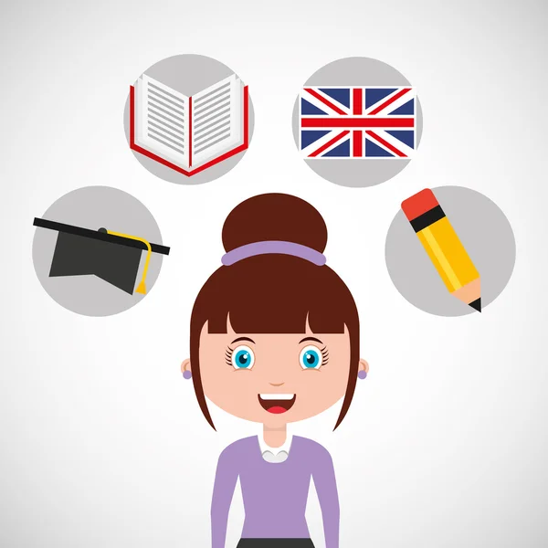 Aprender inglés iconos de la educación — Vector de stock