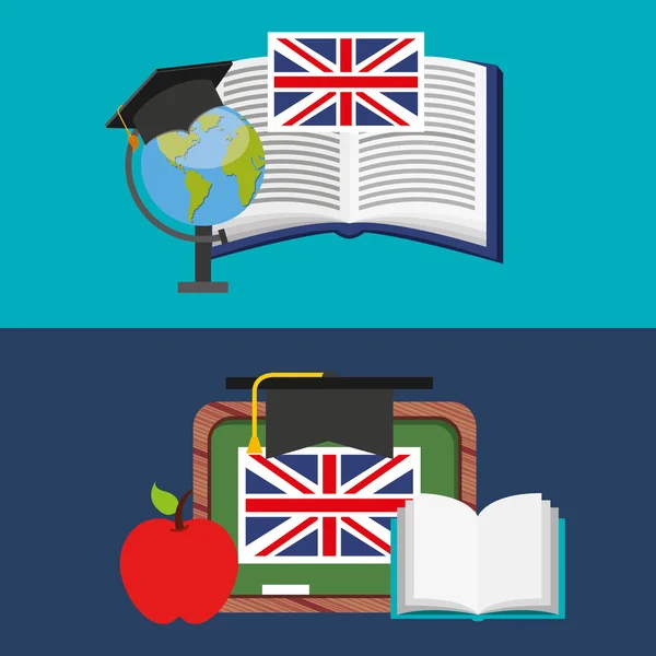 Aprender inglés iconos de la educación — Vector de stock