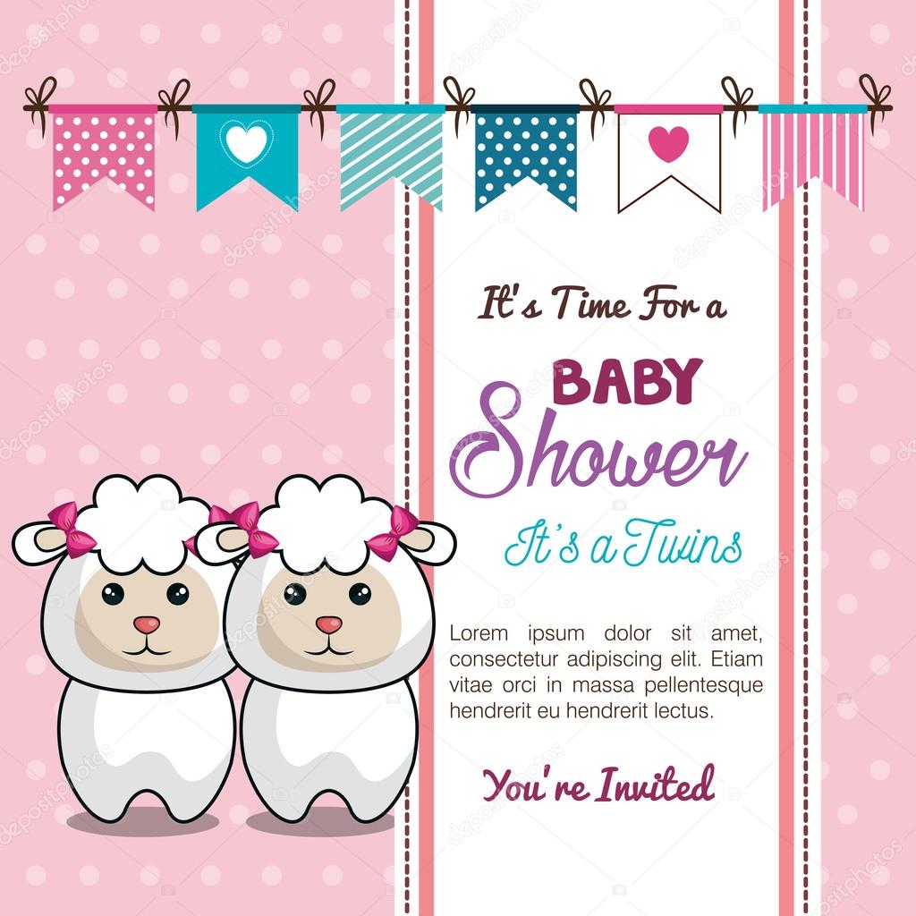 card baby shower twins sheep design
