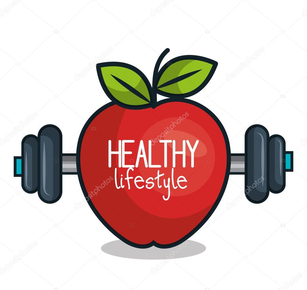 healthy lifestyle apple and barbell design