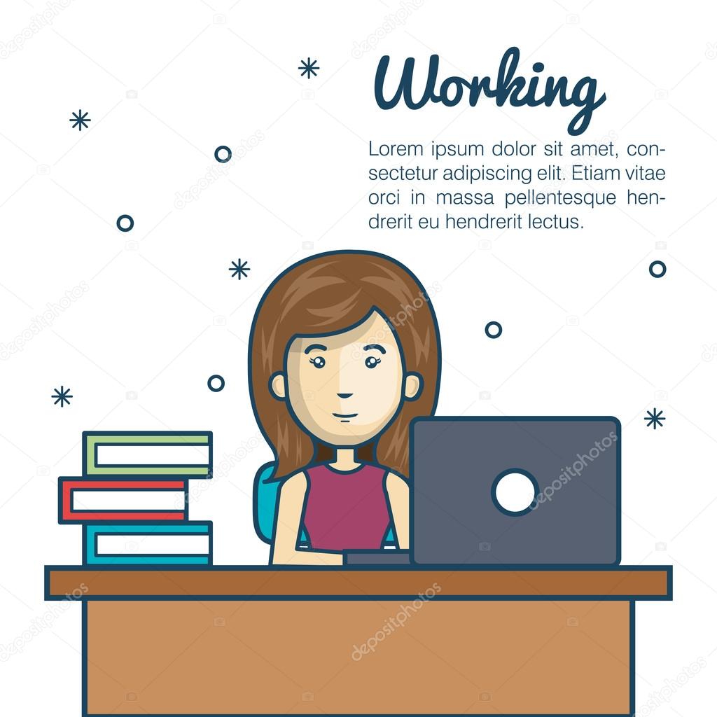depositphotos_124112330 stock illustration cartoon woman working laptop desk