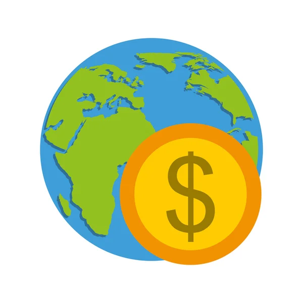 Planeta global con icono de la economía — Vector de stock