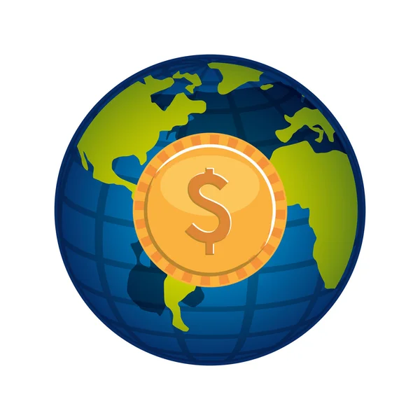 Planeta global com ícone da economia — Vetor de Stock