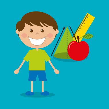 Çocuk karakter öğrenci okul malzemeleri ile