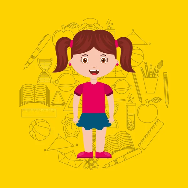 Fille personnage étudiant avec fournitures école — Image vectorielle