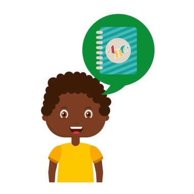 Çocuk karakter öğrenci okul malzemeleri ile