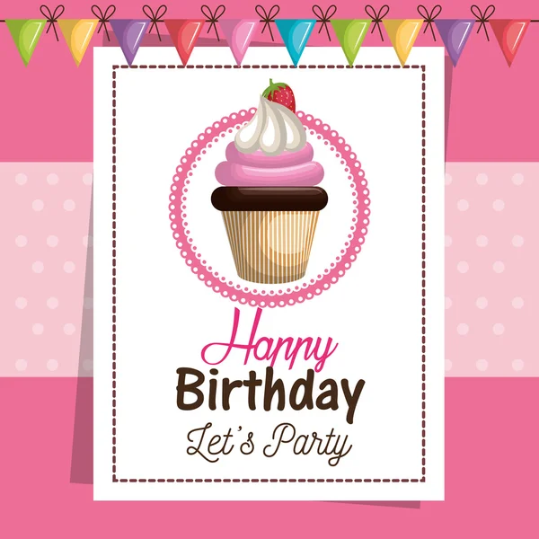 Birthday card cupcake sweet party — Stock Vector