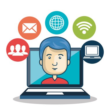 çizgi film adam dizüstü medya bağlantı grafiği