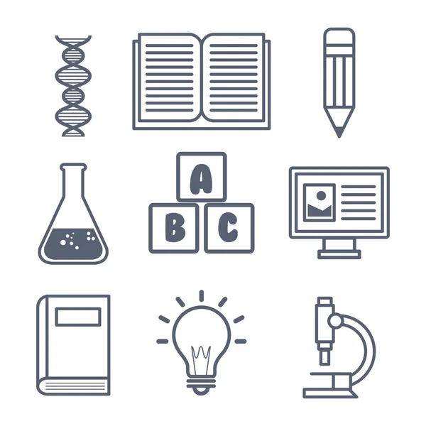 Elementos conjunto laboratório escola gráfico isolado — Vetor de Stock