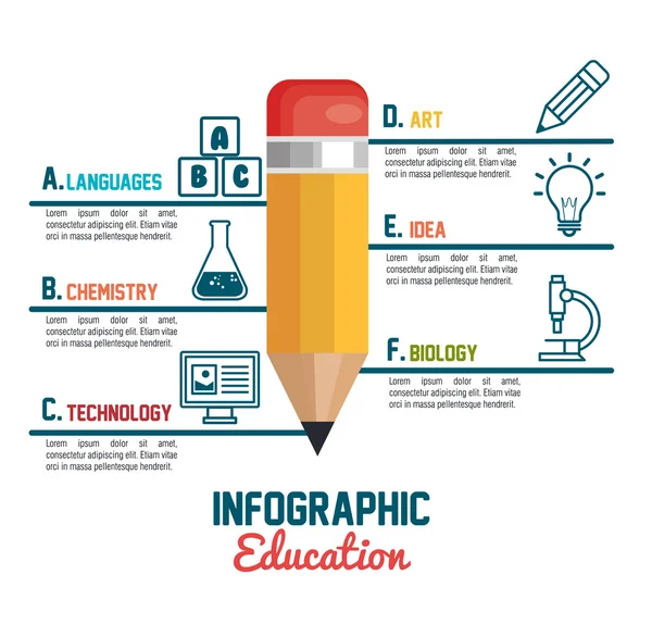 Infographic onderwijs met potlood geïsoleerd — Stockvector