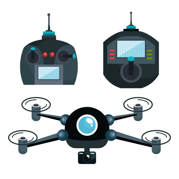 Drone dei cartoni animati e controlli grafici isolati — Vettoriale Stock