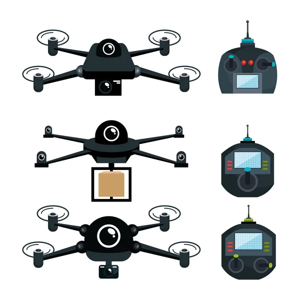 Diversi drone e telecomando grafico — Vettoriale Stock