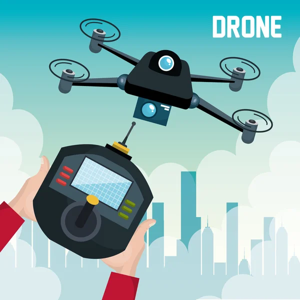Drone avec télécommande à main graphique — Image vectorielle