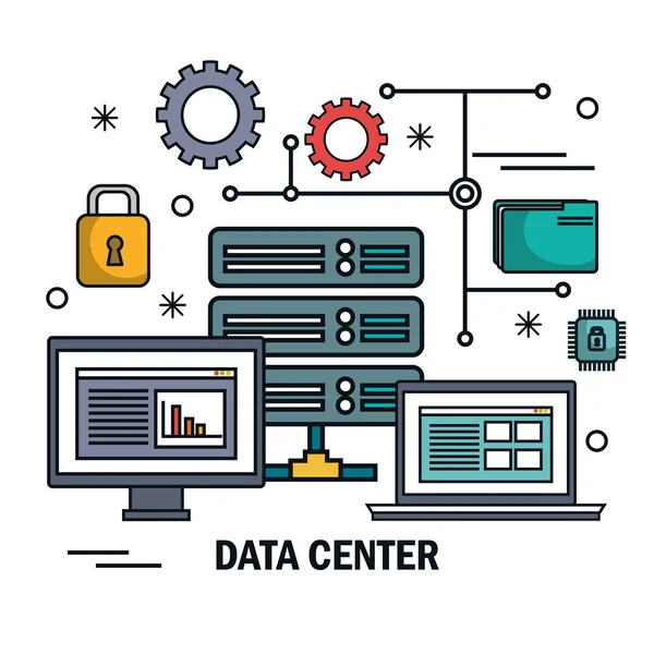 डेटा सेंटर सर्वर प्रौद्योगिकी डिजिटल अलग — स्टॉक वेक्टर