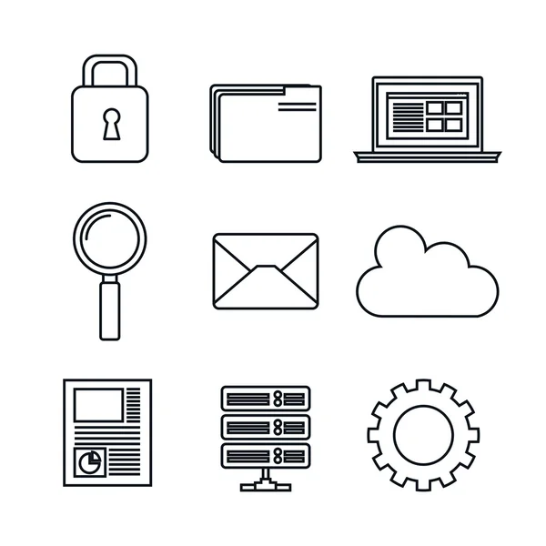 Symbole setzen Silhouette des Rechenzentrums — Stockvektor