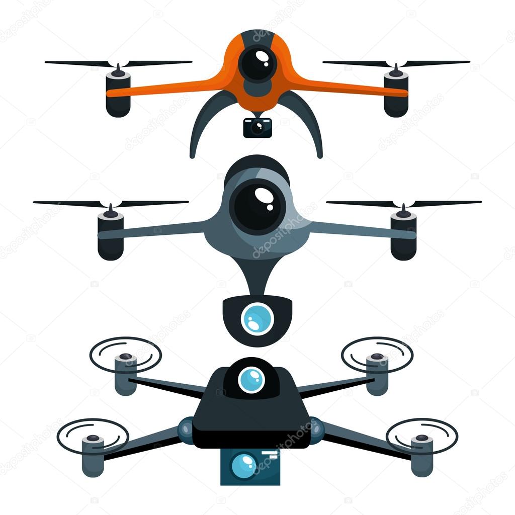 three drones with camera graphic