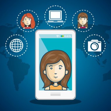 çizgi film kadın beyaz smartphone bağlantı web dünya grafik