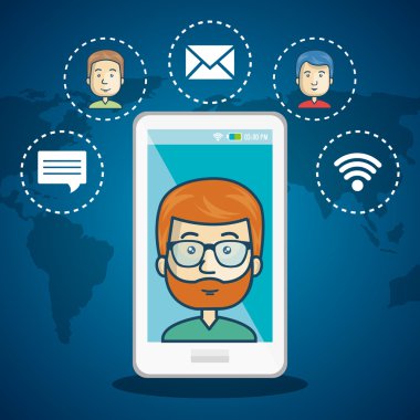 çizgi film smartphone adam Internet bağlantı dünya grafik