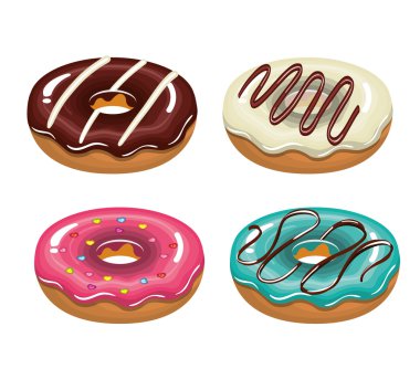 Donuts lezzetli beyaz arka plan izole grafik ayarla