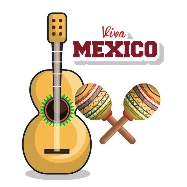 Guitarra e maraca viva méxico gráfico — Vetor de Stock