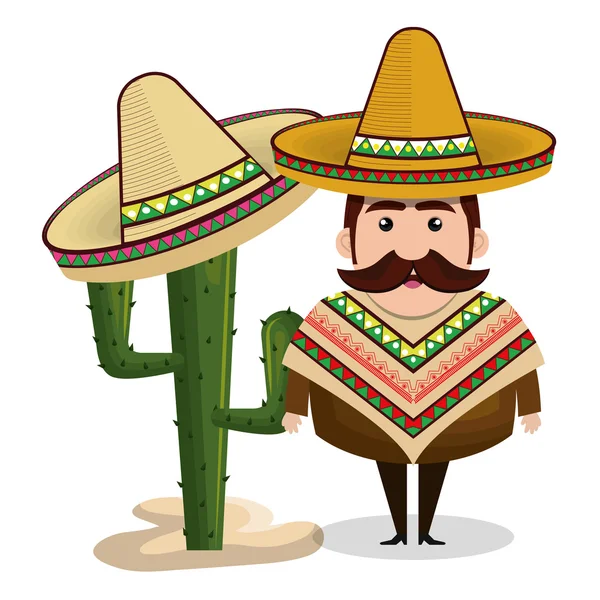 Hombre mexicano sombrero cactus gráfico — Vector de stock