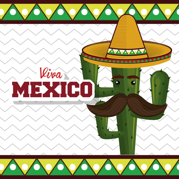 Kaktus dengan topi kumis mexican grafis - Stok Vektor