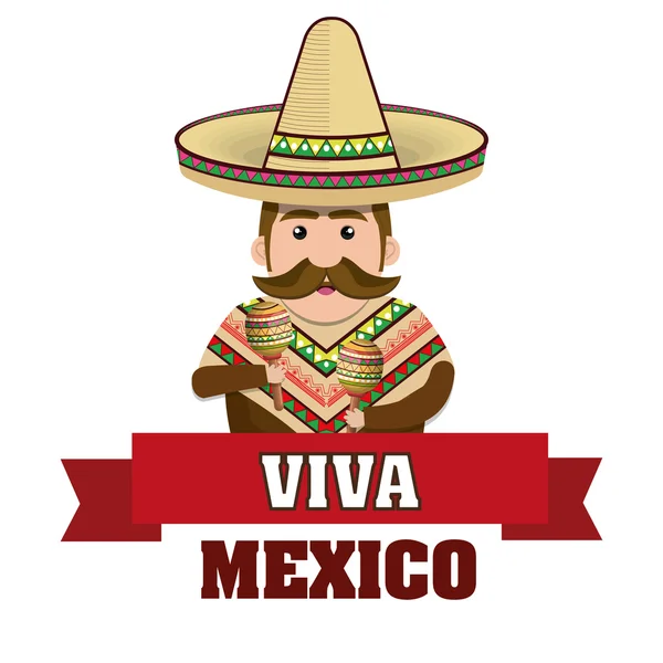 Man mexican with hat and cloths traditional graphic — Stock Vector