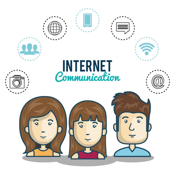 Cartoon persons internet communication media graphic — Stock Vector